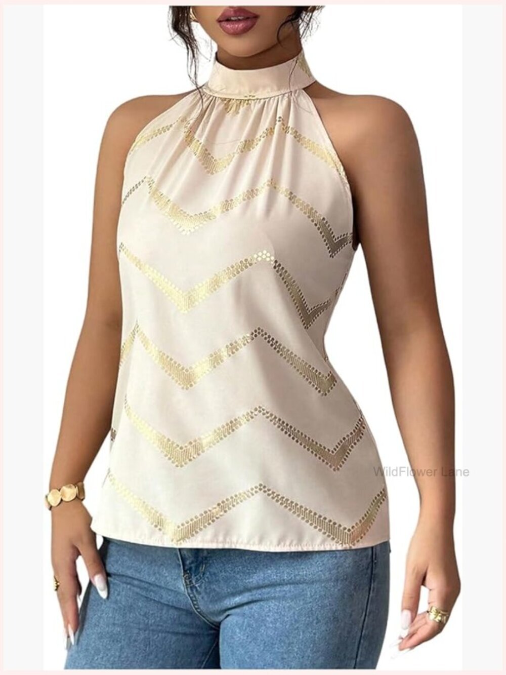 Striped Halter Neck Tie Back Sleeveless Blouse Tank Top